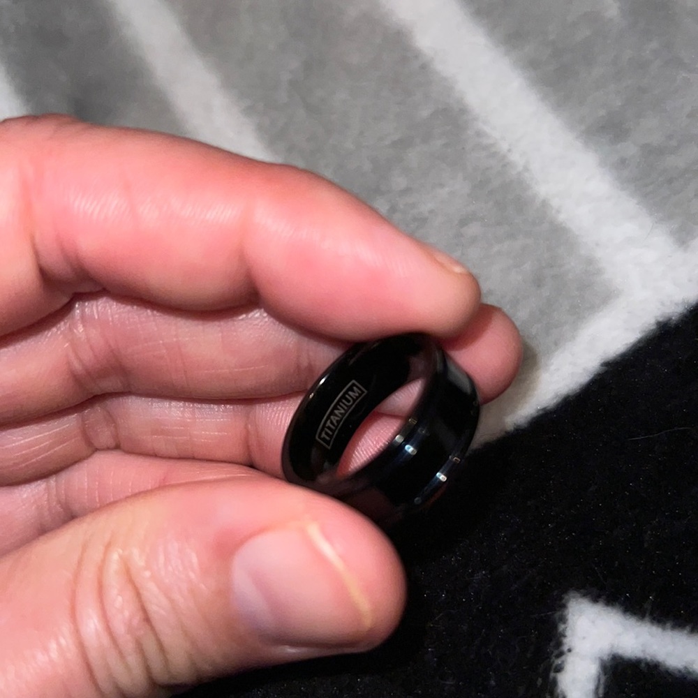 Titanium black band with blue accents stripes size 8